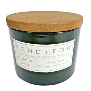 Sand + Fog Pumpkin Spice Soy Wax Candle 2 Wick 12 oz Plain Wooden Cover